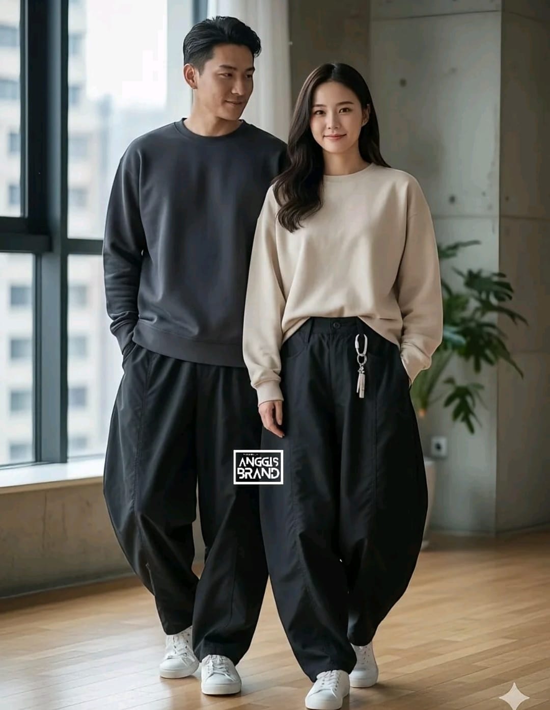 Unisex Celana Panjang  Baggy Fit Barrel Pants Celana Panjang Loose Pants