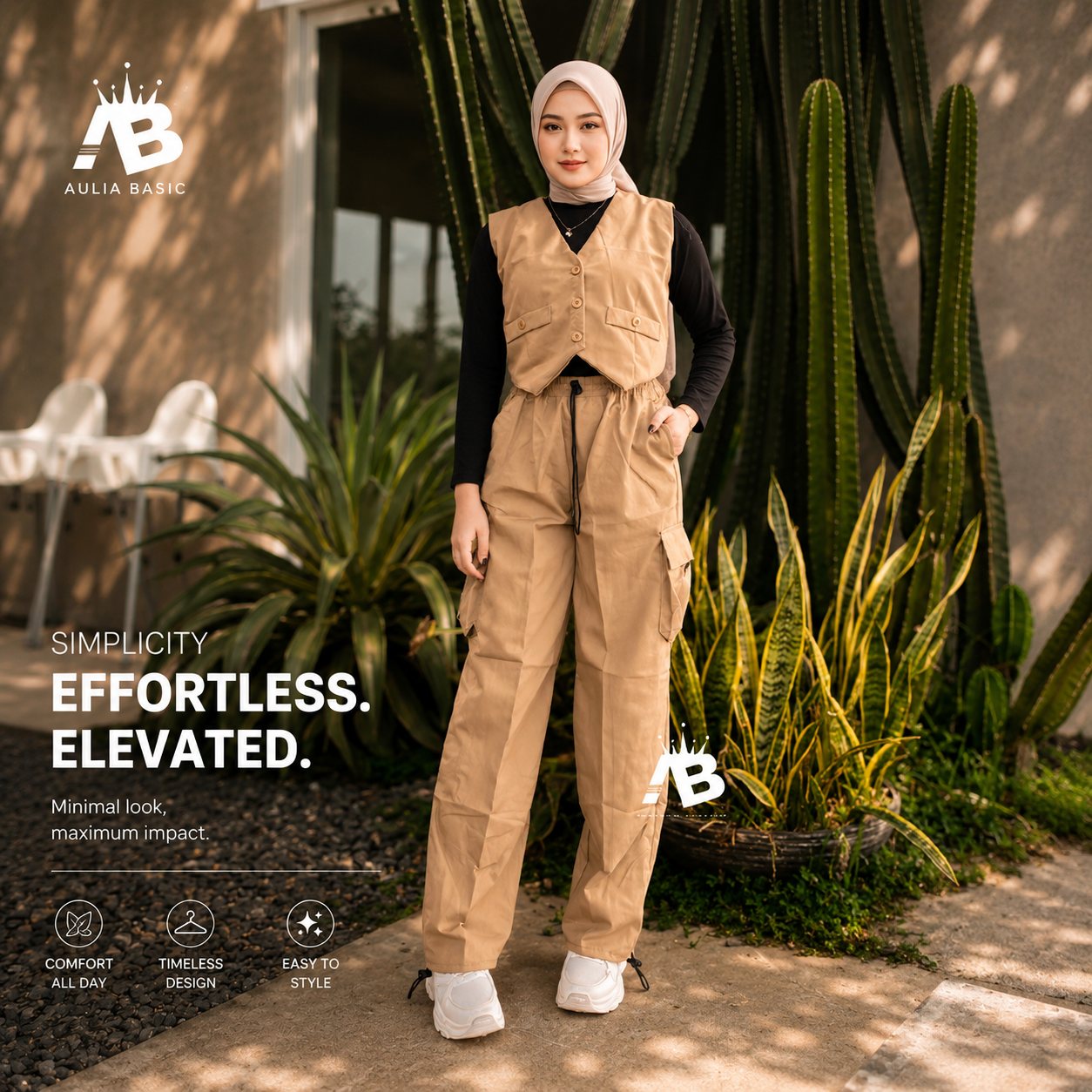 One set Vest & Cargo Pants Serut Setelan Wanita Kain Katun Drill Premium Korean Style