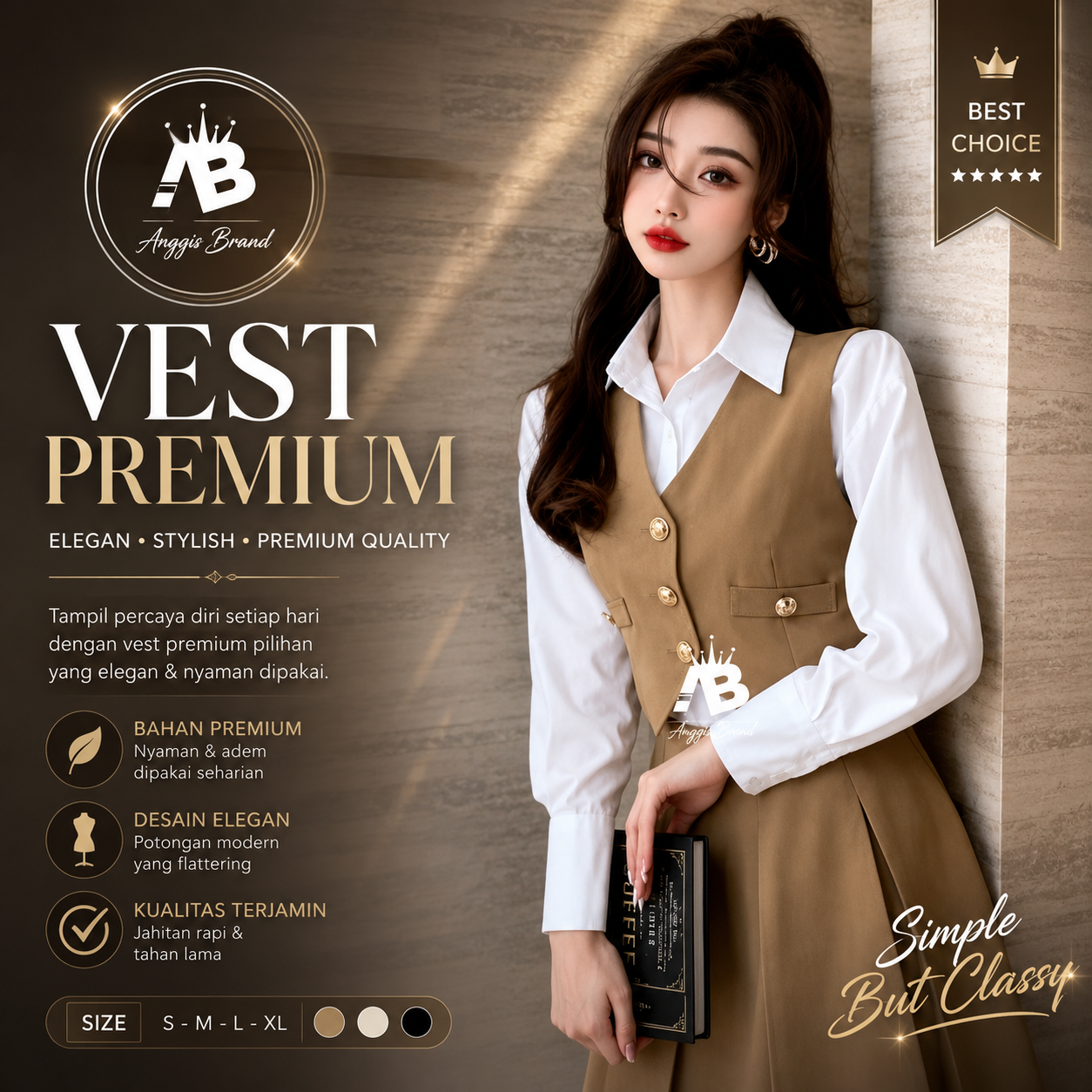 Vest Karren Drill Wanita Korean Style Tank, Bahan Amerikan Drill