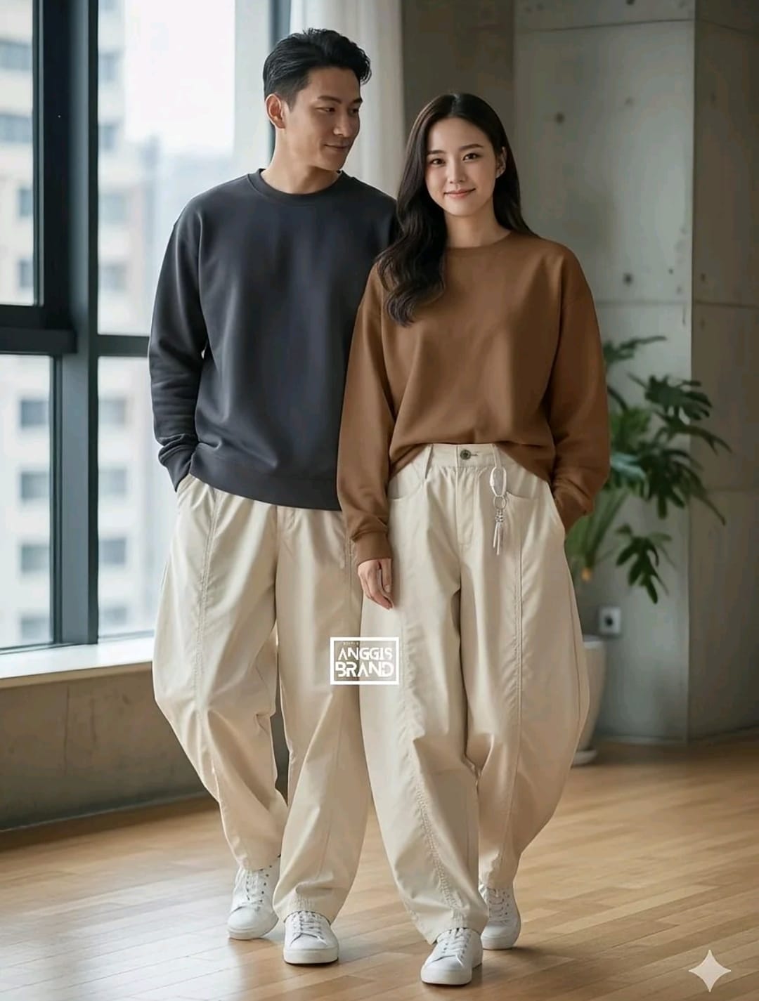 Unisex Celana Panjang  Baggy Fit Barrel Pants Celana Panjang Loose Pants