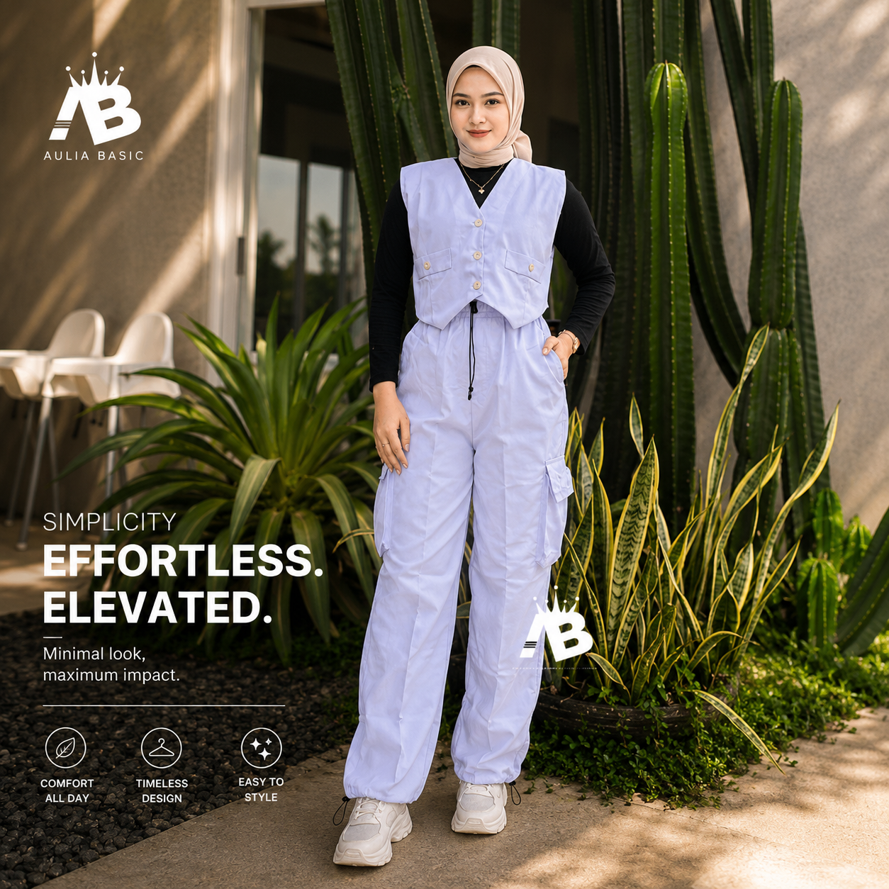 One set Vest & Cargo Pants Serut Setelan Wanita Kain Katun Drill Premium Korean Style