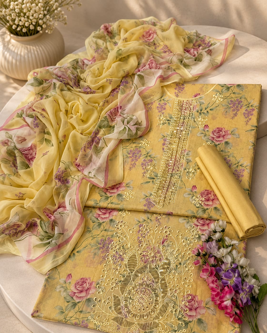 3PC UNSTITCHED EMBROIDED ALL OLAWN COLLECTION MARIA.B REPLICA
