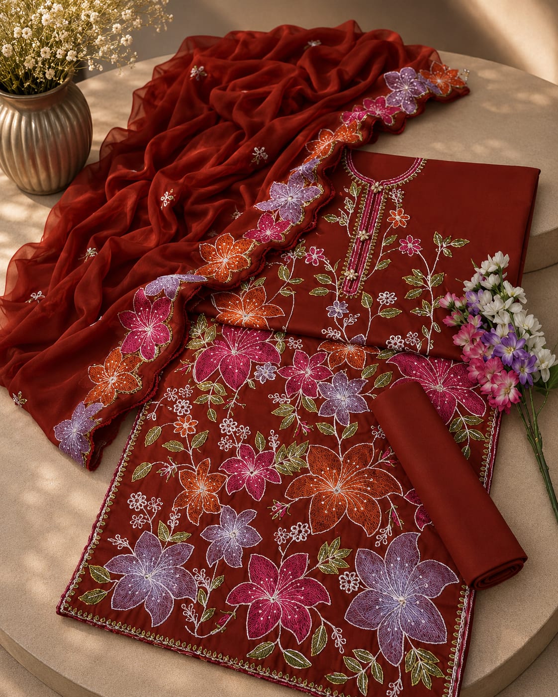 3PC UNSTITCHED HEAVY EMBROIDED JALL SOFT LAWN COLLECTION