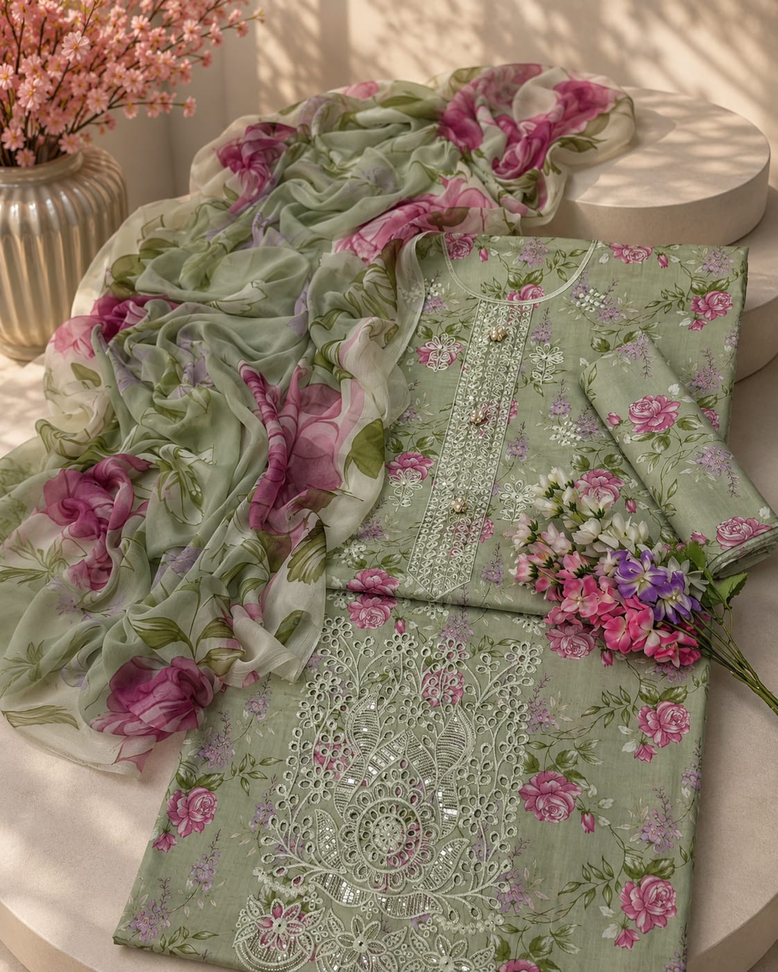 3PC UNSTITCHED EMBROIDED ALLOVER LAWN COLLECTION MARIA.B REPLICA 