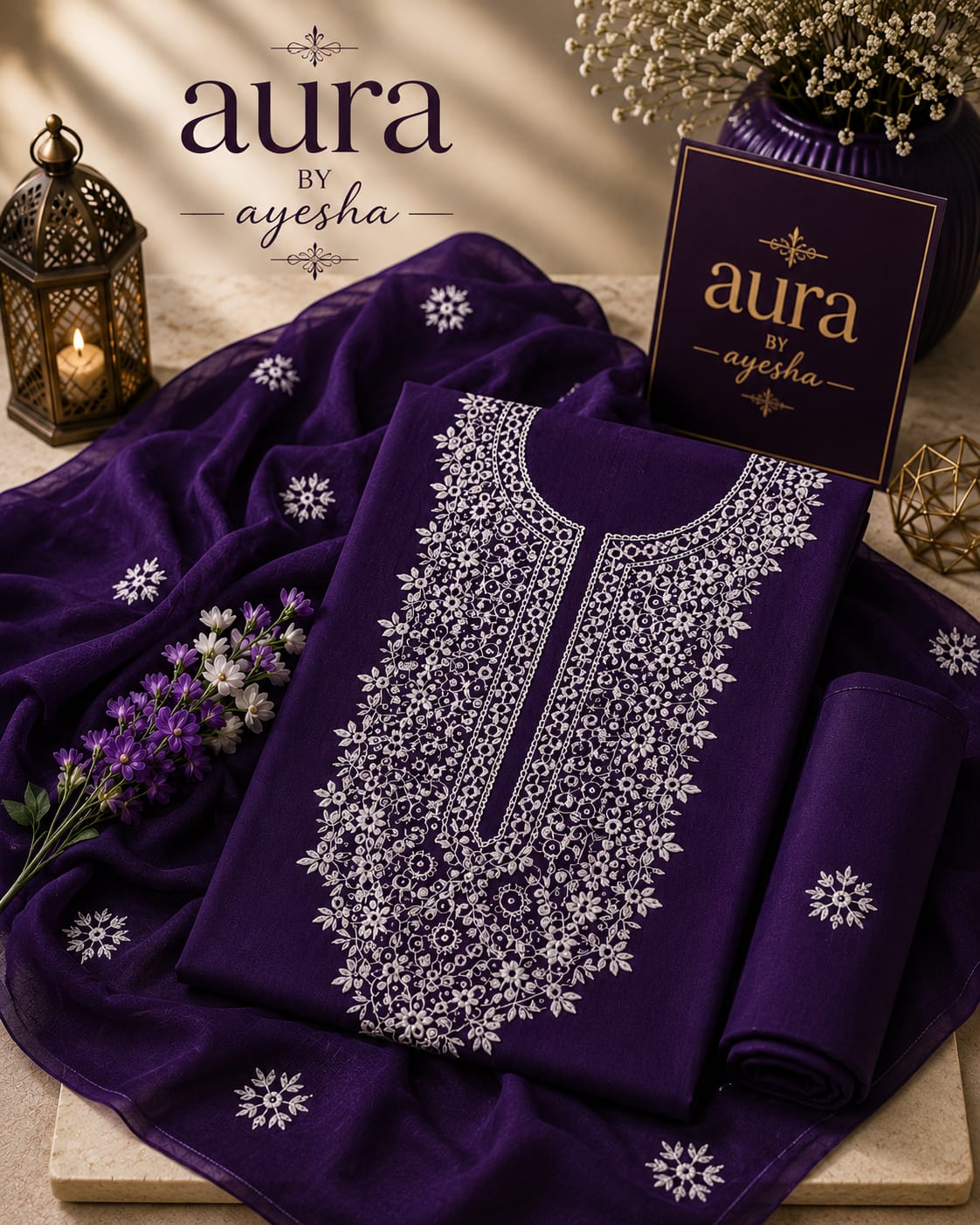 3PC HAND-MADE THREAD AND SHEESHA WORK FANCY LAWN COLLECTION