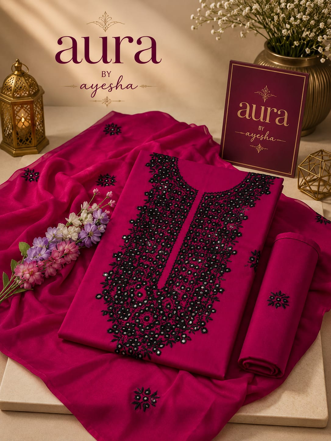 3PC HAND MADE THREAD AND SHEESHA WORK FANCY LAWN COLLECTION
