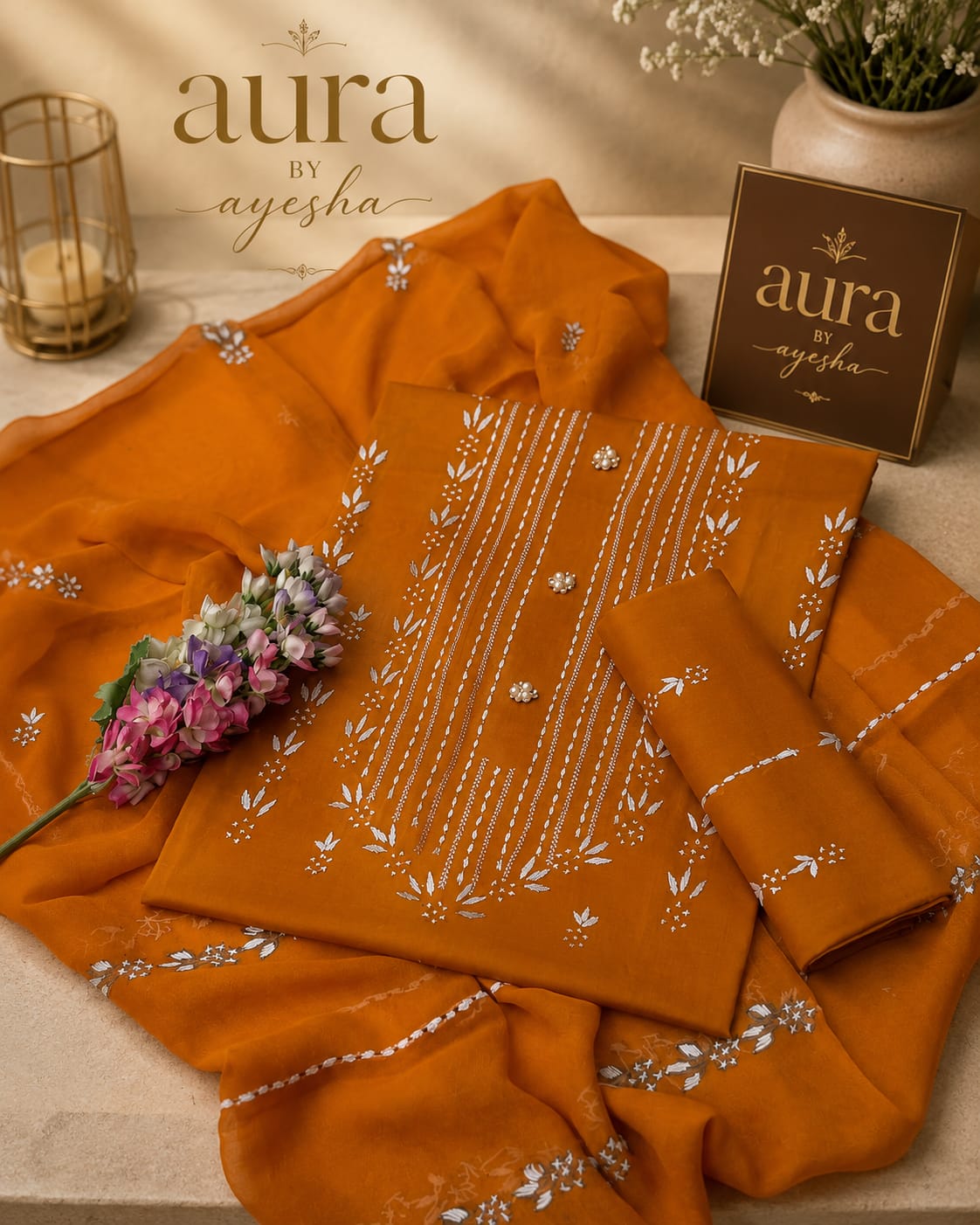 3PC HAND-MADE  THREAD AND SHEESHA WORK FANCY LAWN COLLECTION
