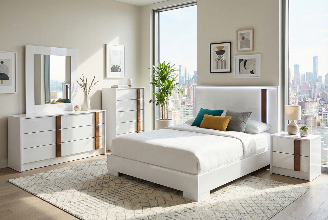 Vienna Modern White/Oak Bedroom Set