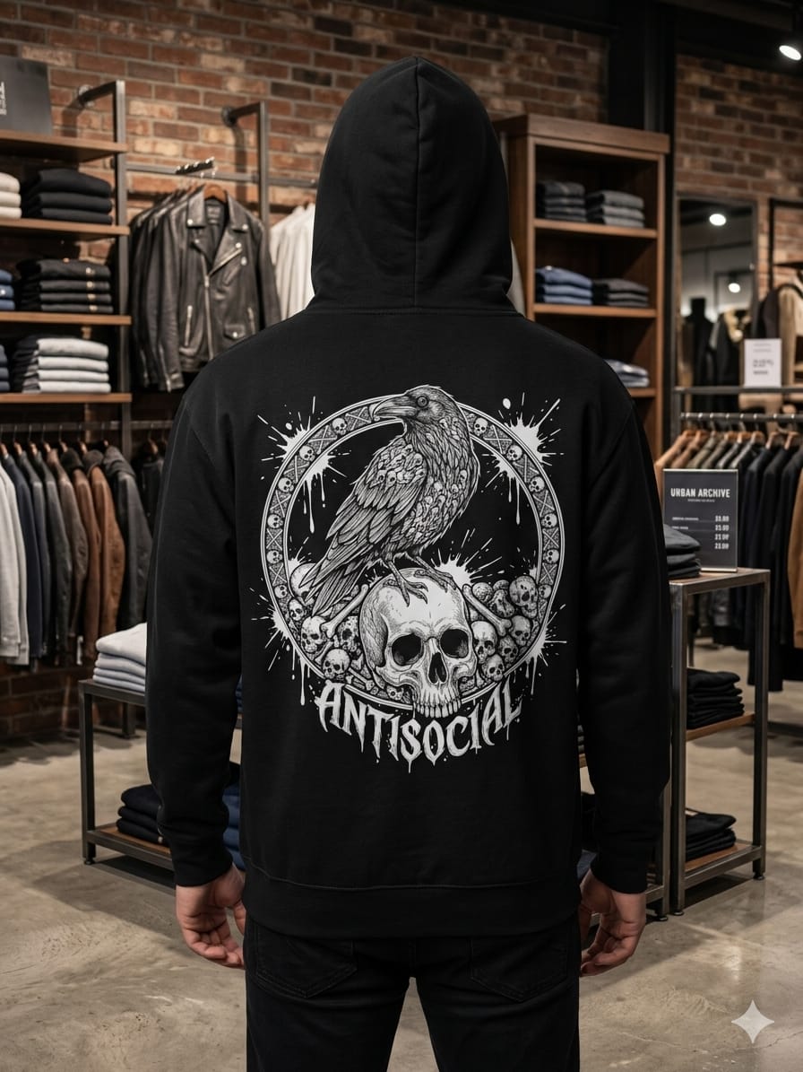 Buzo Antisocial con Estampado de Cuervo