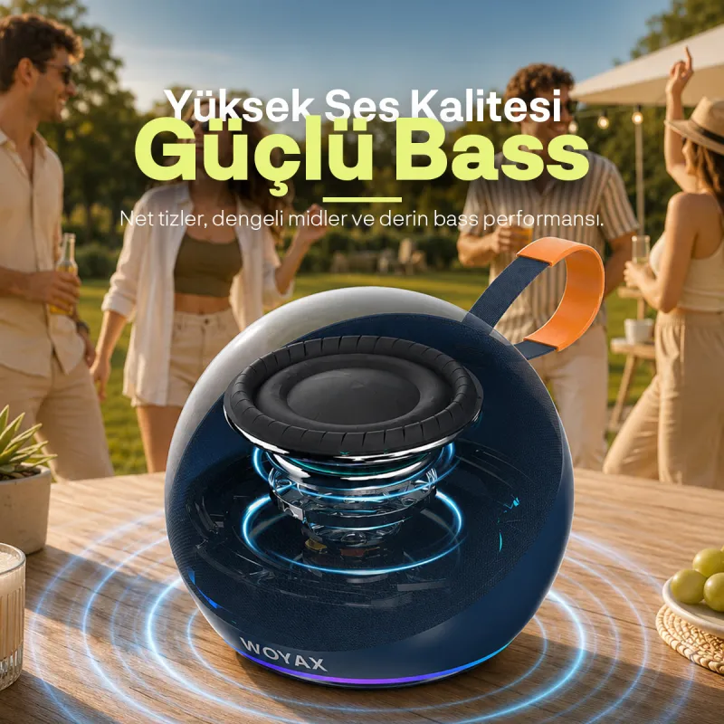 Taşınabilir Bluetooth Hoparlör, 15W Kablosuz Küre Speaker, Ses Bombası USB, TWS, 15W Güçlü Ses Bass Küçük Büyük Boy