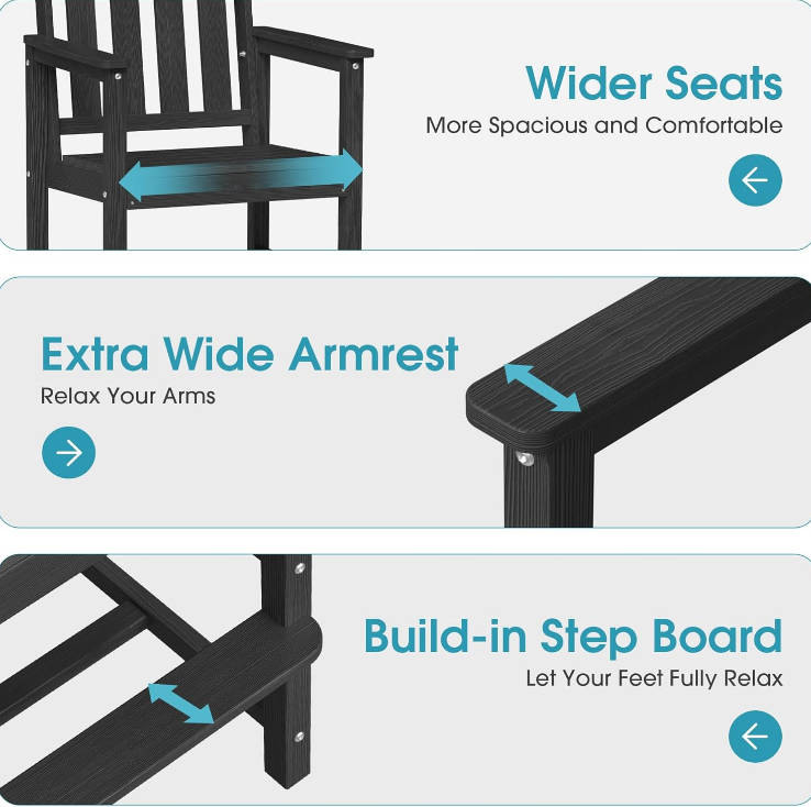 Bar Height Adirondack Chair, 380lbs Heavy Duty Tall Bar Chair Patio Stool with Arms & High Back, All-Weather Outdoor Chair for Bar Table, Balcony, Poolside, Deck and Garden, Black