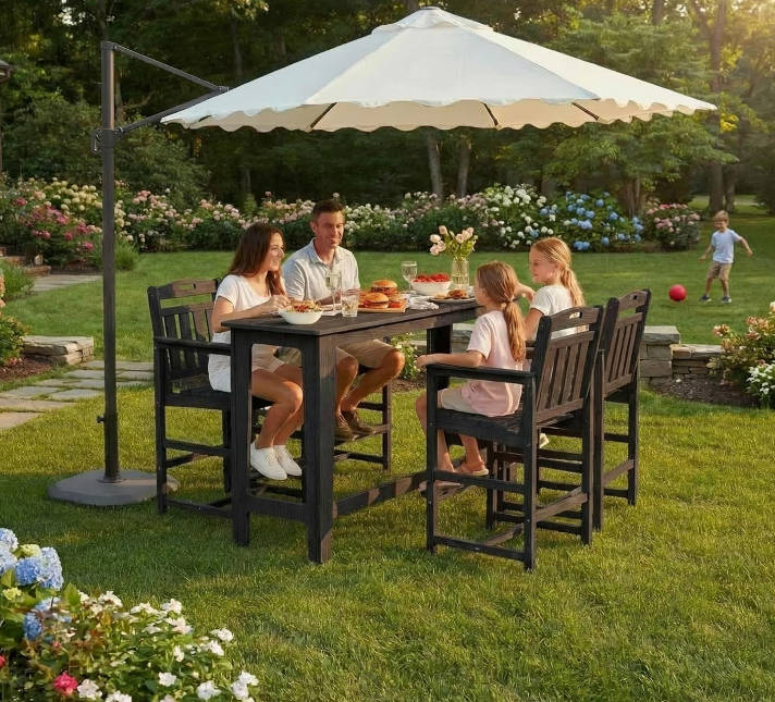 Outdoor Bar Set of 3, 60" Extra Long High Top Table with 2 Oversized Adirondack Chairs, Heavy-Duty All-Weather Bar Height Table Set Patio Bar Set for Backyard Balcony Deck, Black