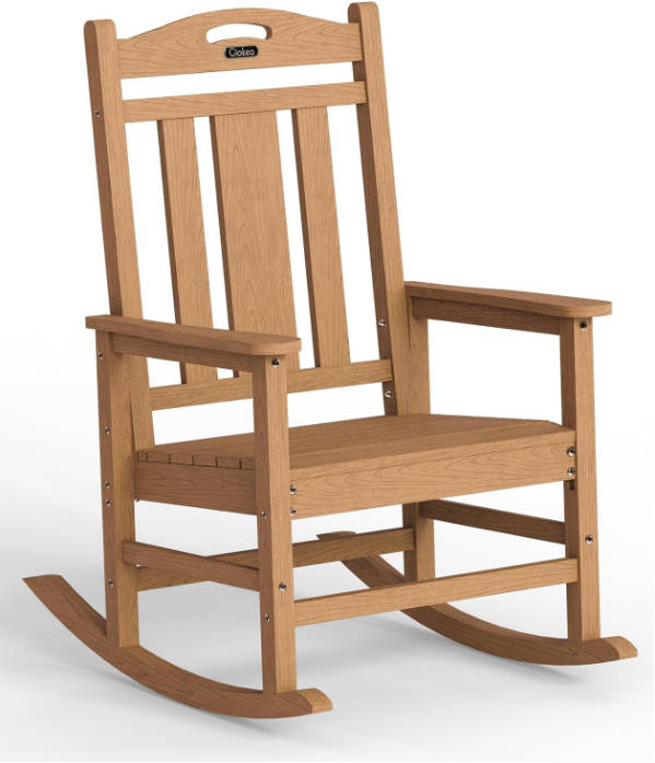 Oversized Outdoor Rocking Chair, 380lbs Heavy-Duty Large Patio Rocker, Weather Resistant & Anti-Fade Porch Chair, High Back Cozy Rocking Chair for Outside, Fire Pit, Deck, Garden, Teak