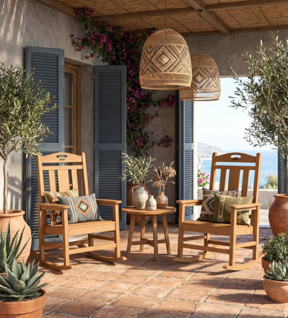 Oversized Outdoor Rocking Chair, 380lbs Heavy-Duty Large Patio Rocker, Weather Resistant & Anti-Fade Porch Chair, High Back Cozy Rocking Chair for Outside, Fire Pit, Deck, Garden, Teak