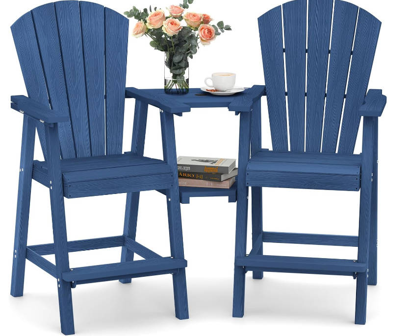 Tall Adirondack Chairs Set of 2, HDPE Outdoor High Back Adirondack Chair with Double Connecting Tray, Weather Resistant Balcony Chairs for Deck, Lawn, Pool, Backyard, Navy Blue
