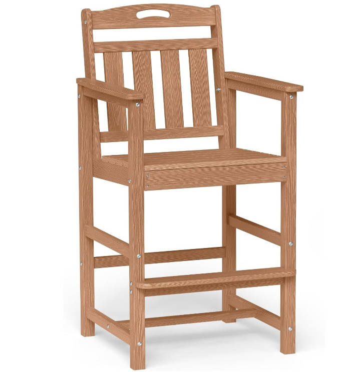Bar Height Adirondack Chair, 380lbs Heavy Duty Tall Bar Chair Patio Stool with Arms & High Back, All-Weather Outdoor Chair for Bar Table, Balcony, Poolside, Deck and Garden, Teak