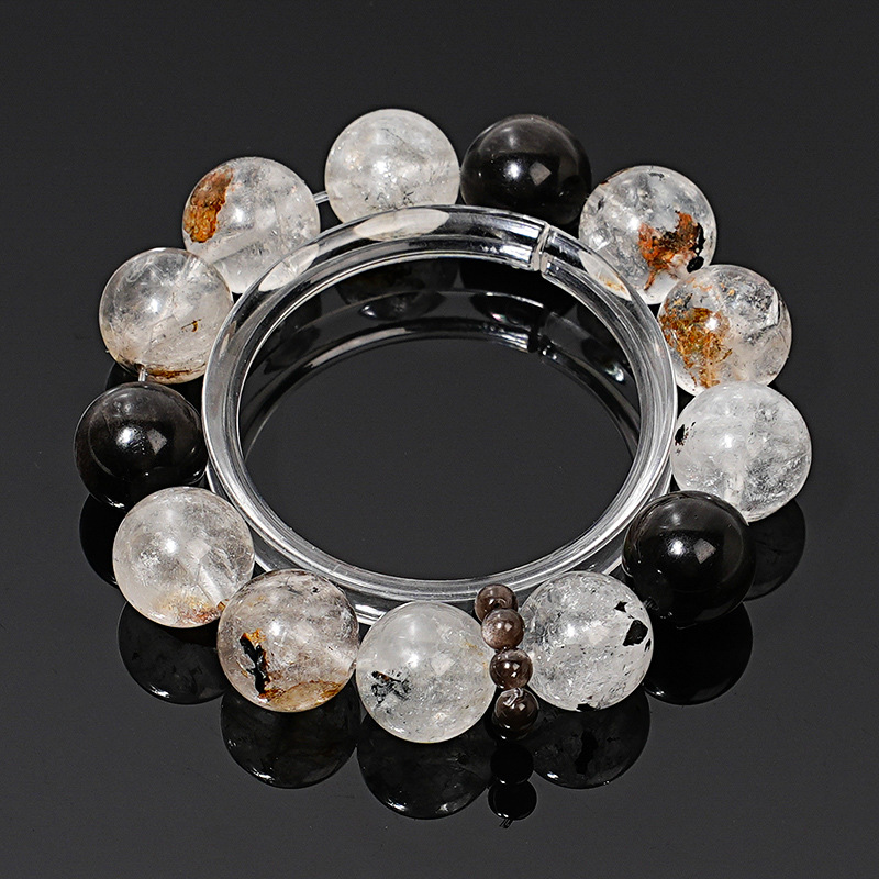Natural Crystal and Black Stone Bracelet