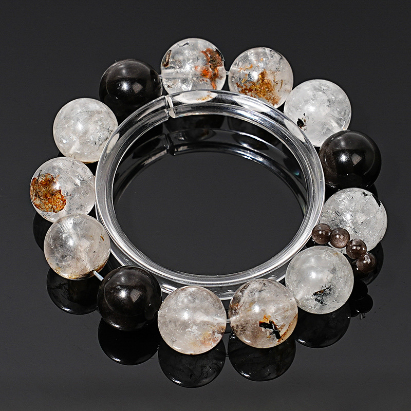 Natural Crystal and Black Stone Bracelet