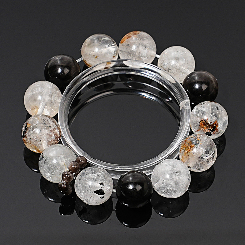 Natural Crystal and Black Stone Bracelet