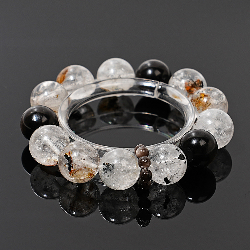 Natural Crystal and Black Stone Bracelet