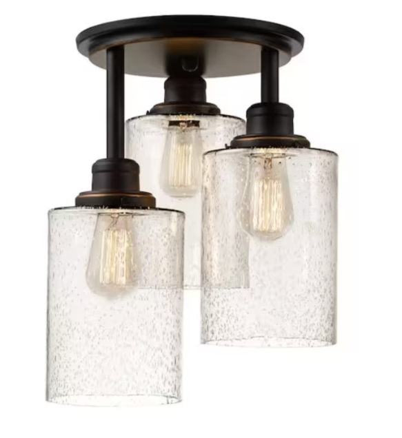 Industrial 3-Light Semi Flush Ceiling Fixture
