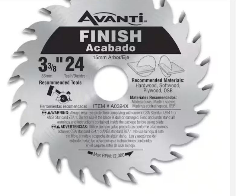 Avanti Finish Saw Blade 3-3/8" 24T