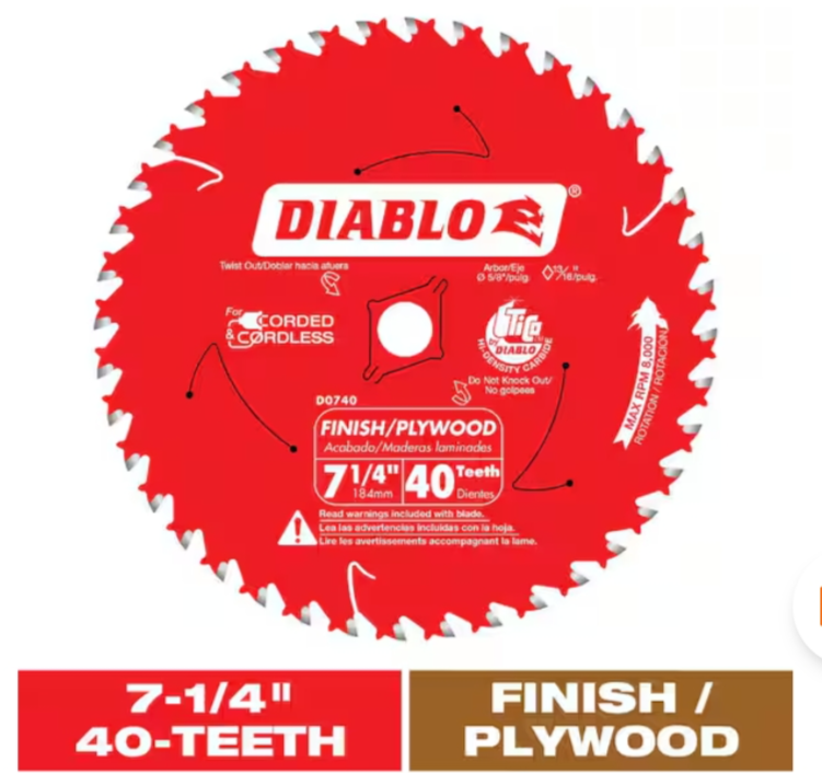 Diablo 7-1/4" 40T Finish/Plywood Saw Blade