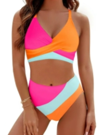 Color Block High Waist Bikini