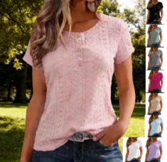 Lace Button Short Sleeve Top