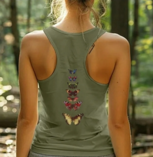 Butterfly Print Olive Tank Top
