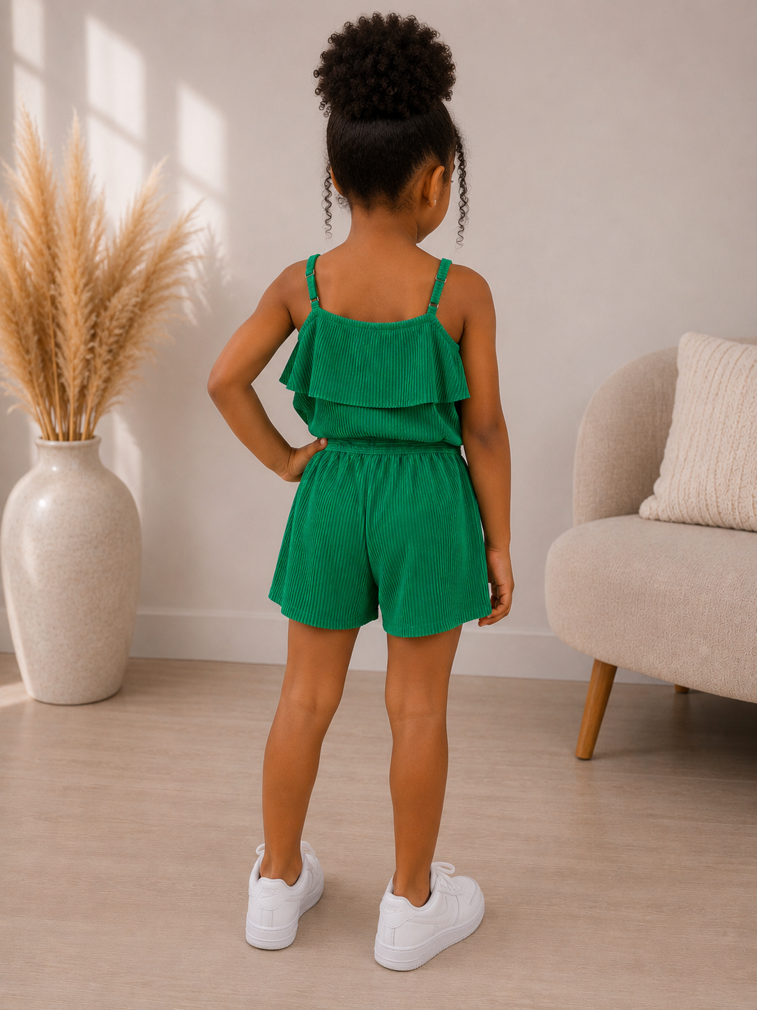 Combishort fille à volants et ceinture ruban