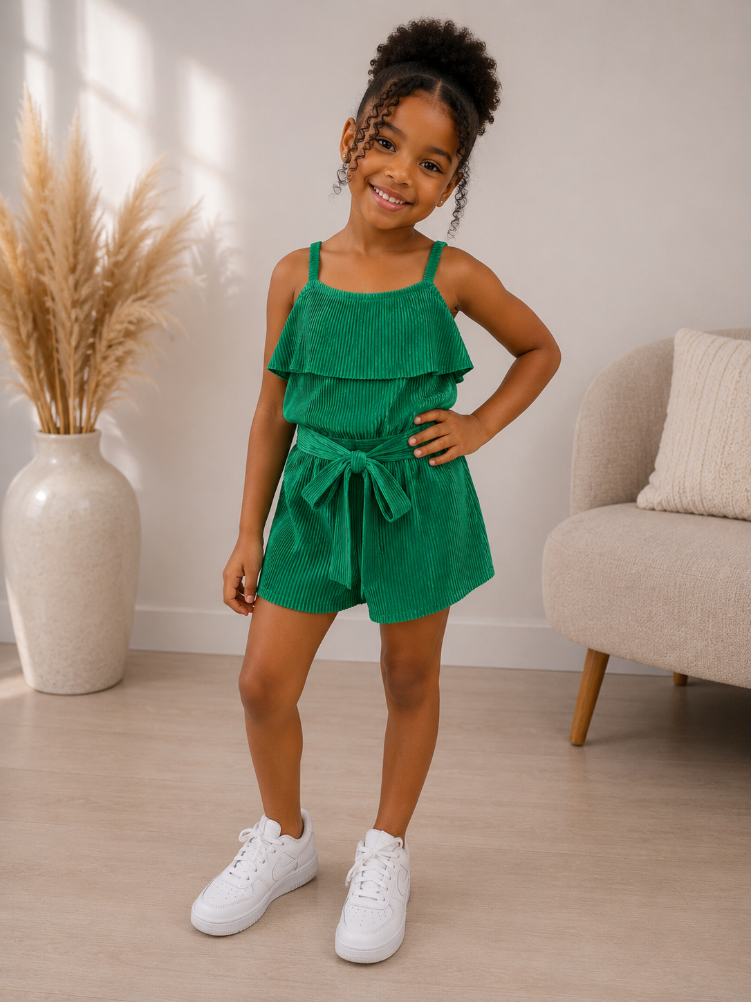 Combishort fille à volants et ceinture ruban