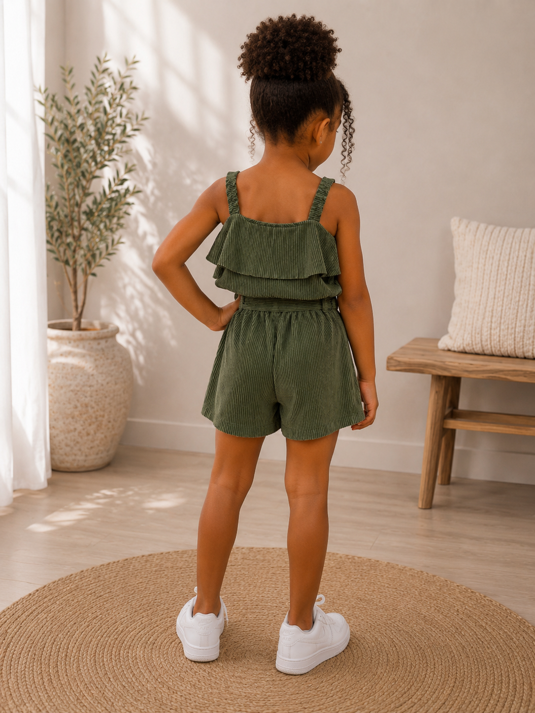 Combishort fille à volants et ceinture ruban