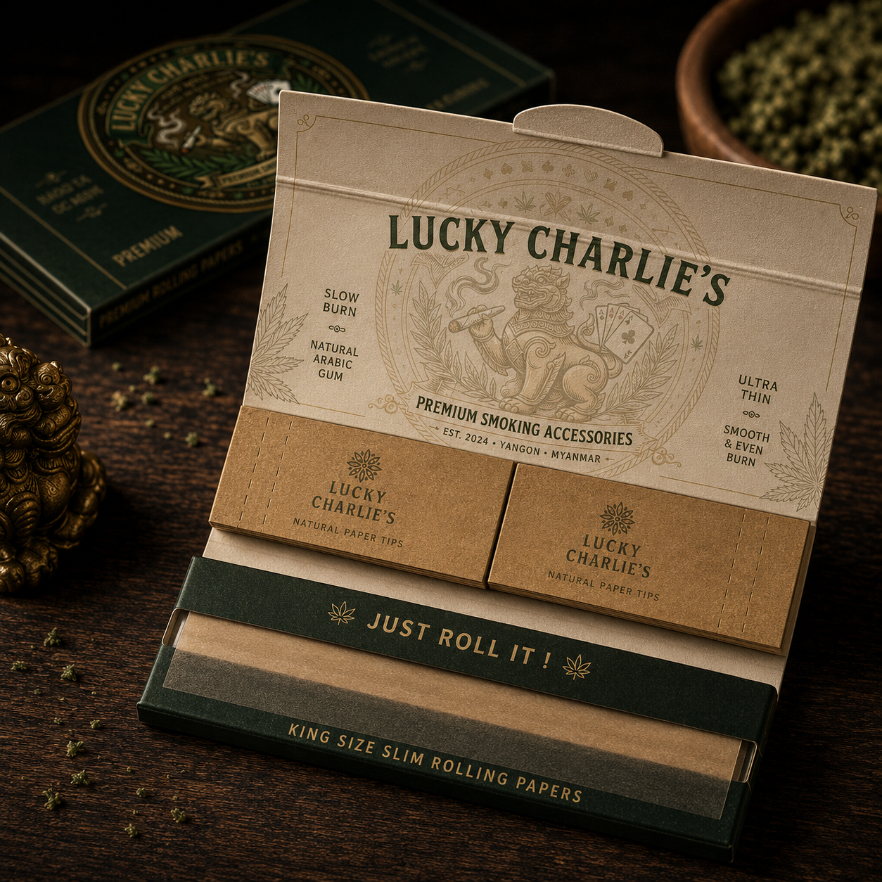 Lucky Charlie's King Size Slim Rolling Papers + tips