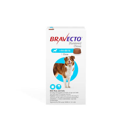 BRAVECTO Chew for Dogs, Flea & Tick, 1 Chew, 12 Week Supply, >44-88 lbs., Blue Box