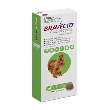 BRAVECTO For Medium Dogs 10 to 20 Kg Green Pack 1 Chew