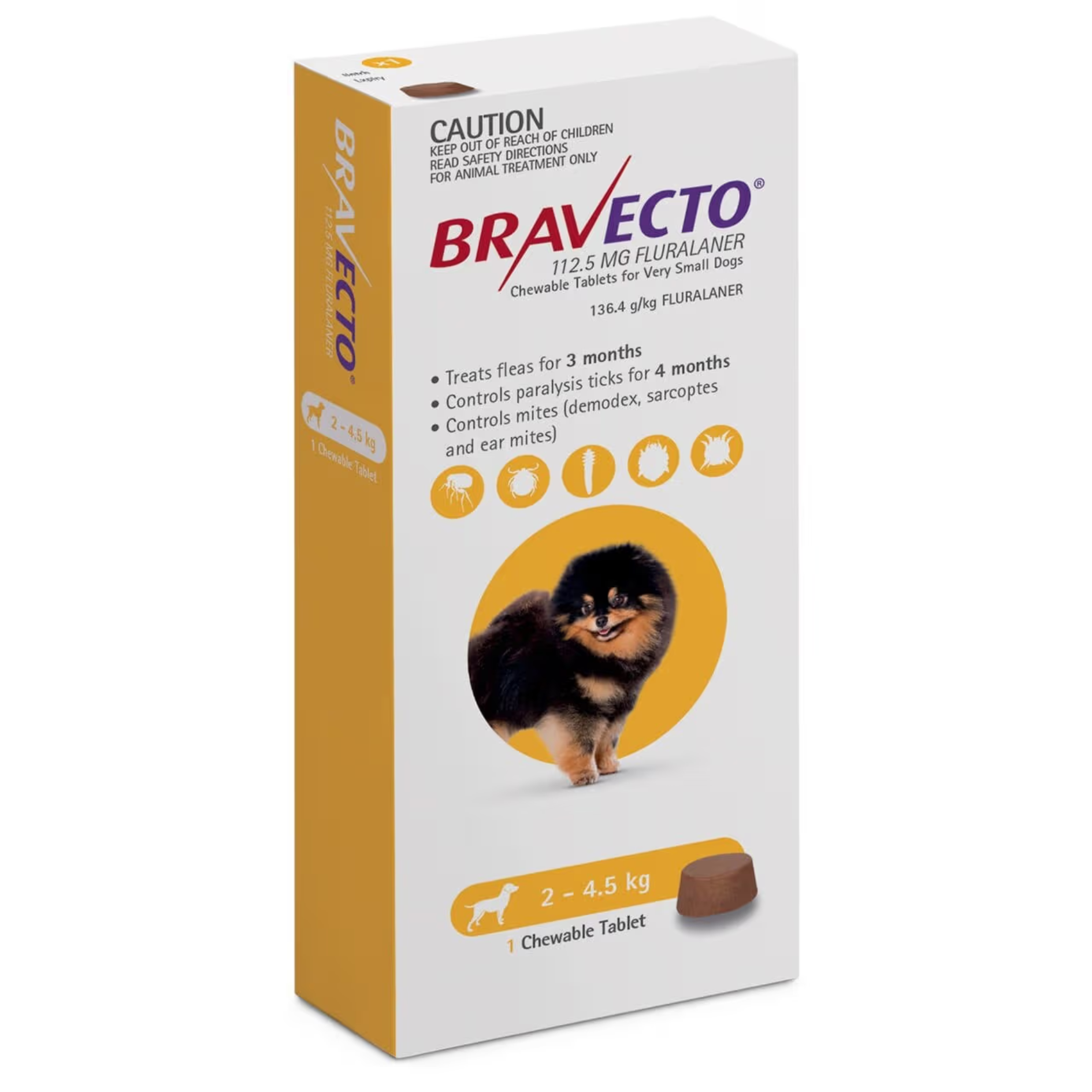 BRAVECTO VERY SMALL DOG YELLOW 112.5MG 2-4.5KG (2PK)