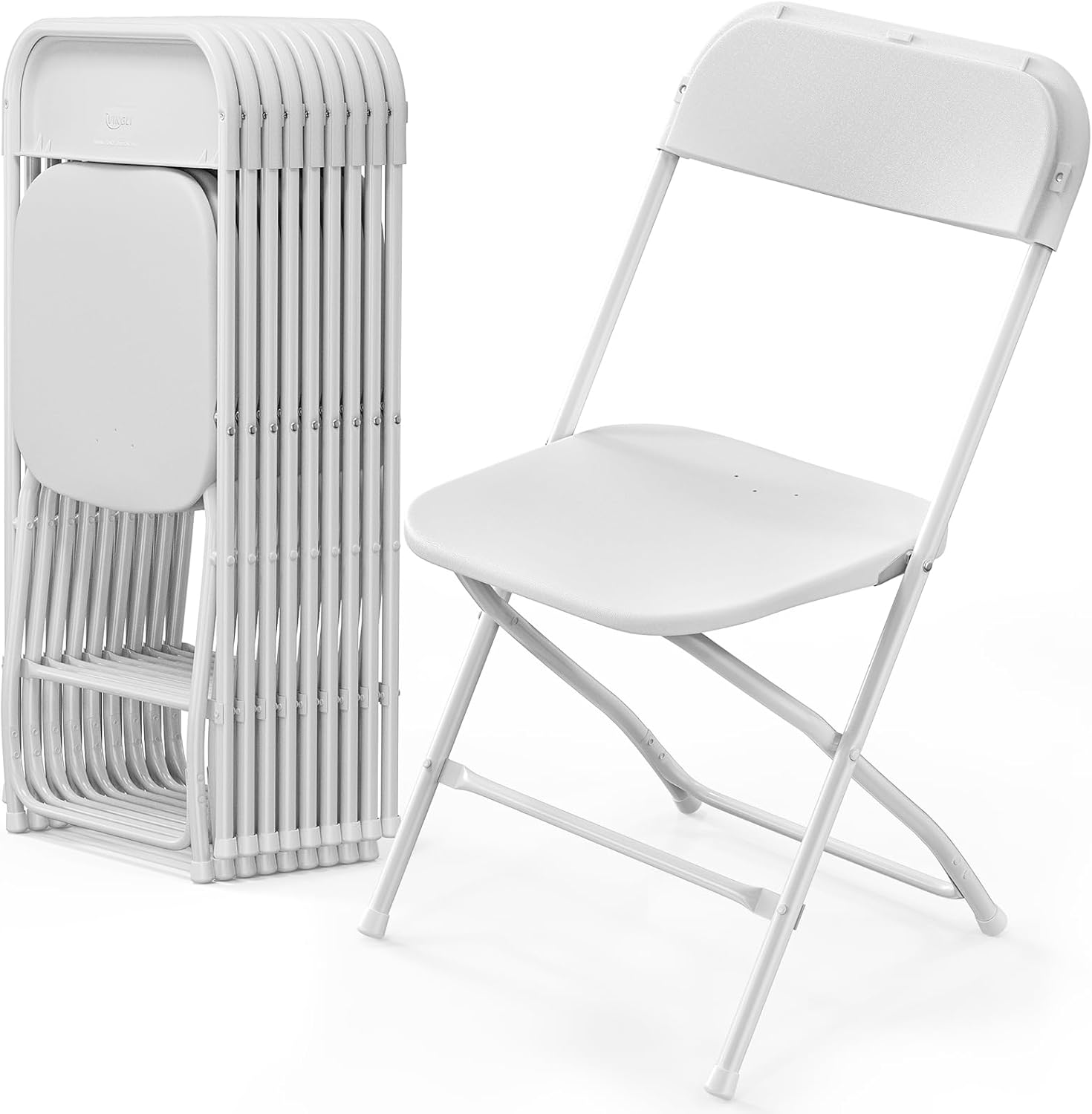VINGLI 10 Pack White Plastic Folding Chair, Indoor Outdoor Portable Stackable Commercial Seat with Steel Frame 350lb. Capacity for Events Office Wedding Party Picnic Kitchen Dining 