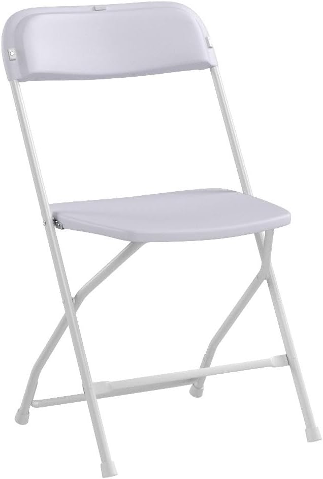 VINGLI 10 Pack White Plastic Folding Chair, Indoor Outdoor Portable Stackable Commercial Seat with Steel Frame 350lb. Capacity for Events Office Wedding Party Picnic Kitchen Dining 
