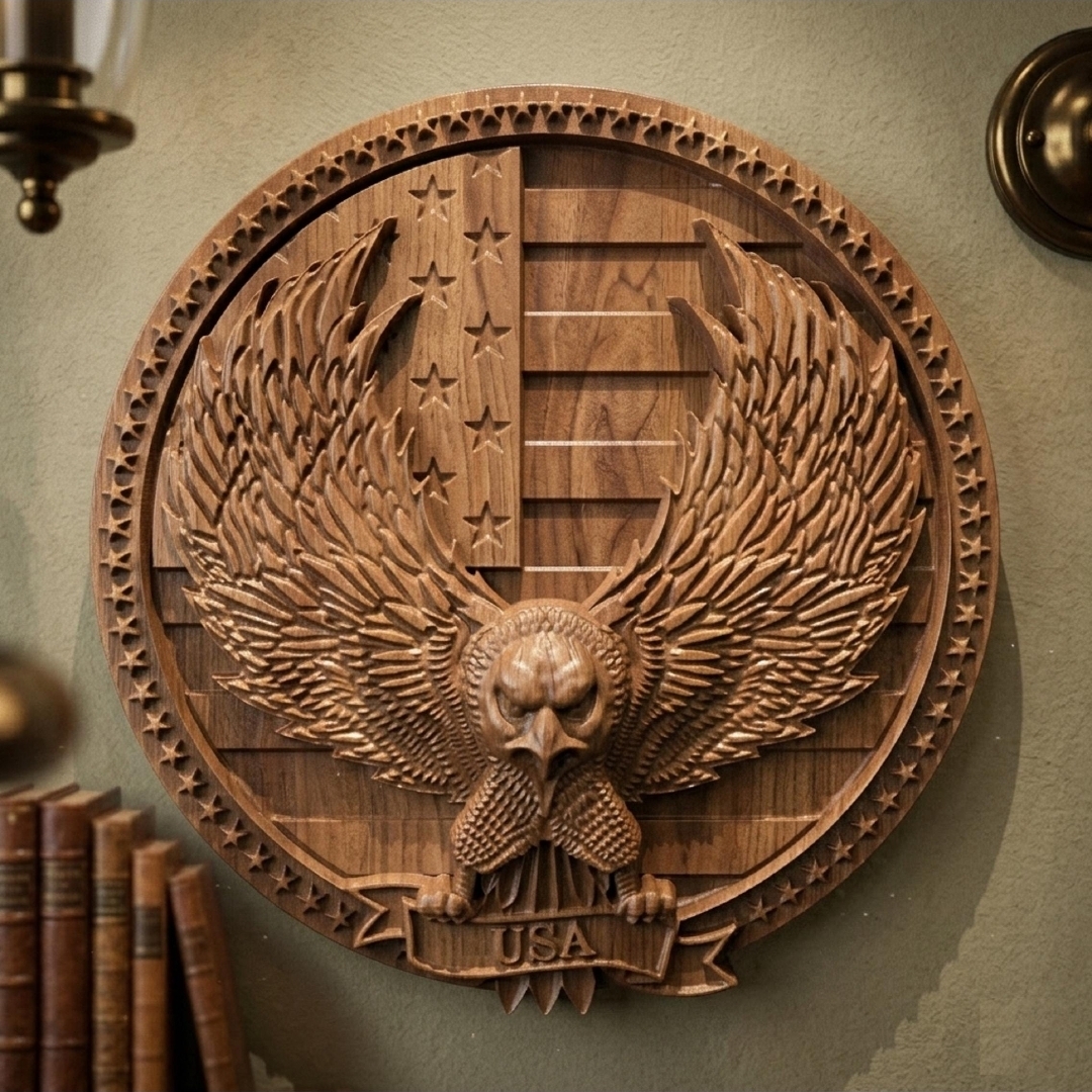 Wooden American Eagle Wall Plaque