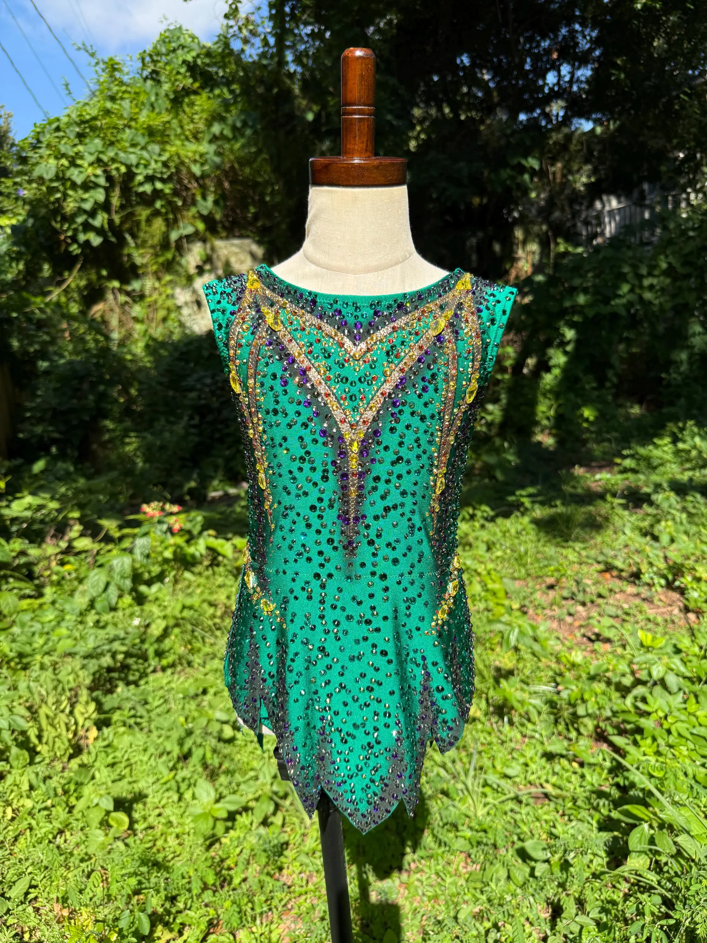 Emerald Green Rhythmic Gymnastics Competition Leotard | Torso 120 cm | Crystal RG Leotard | Ready to Ship in USA