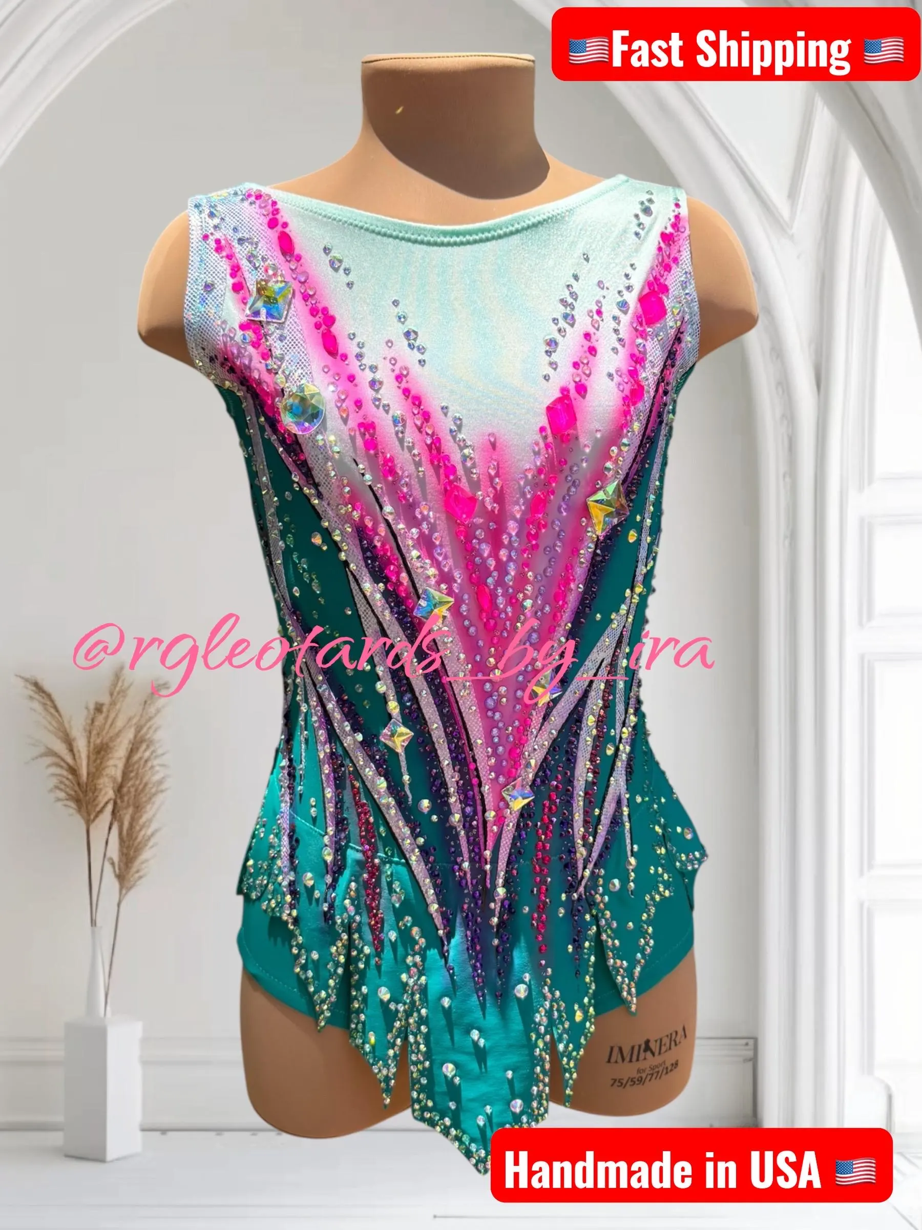 Rhinestone Rhythmic Gymnastics Leotard no mesh torso 130cm-136cm