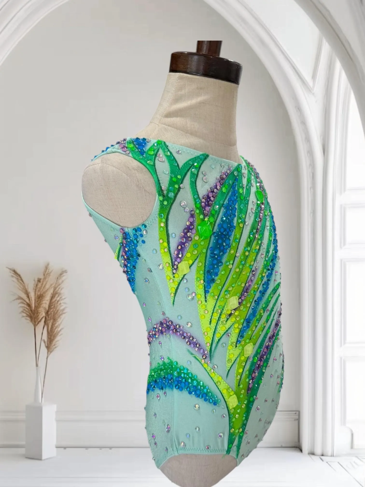 Mint Green Rhythmic Gymnastics Leotard no mesh torso 105cm