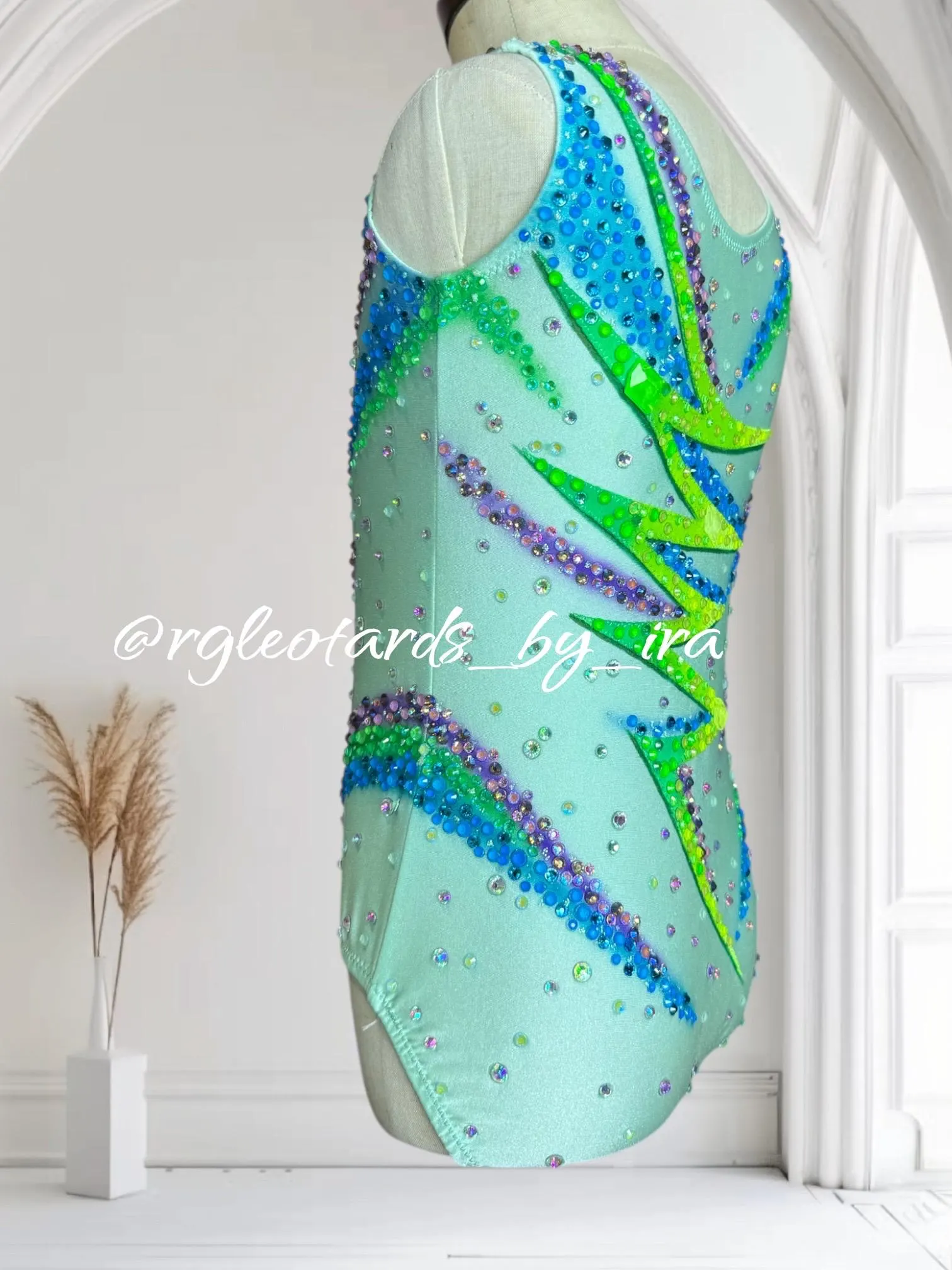 Mint Green Rhythmic Gymnastics Leotard no mesh torso 105cm