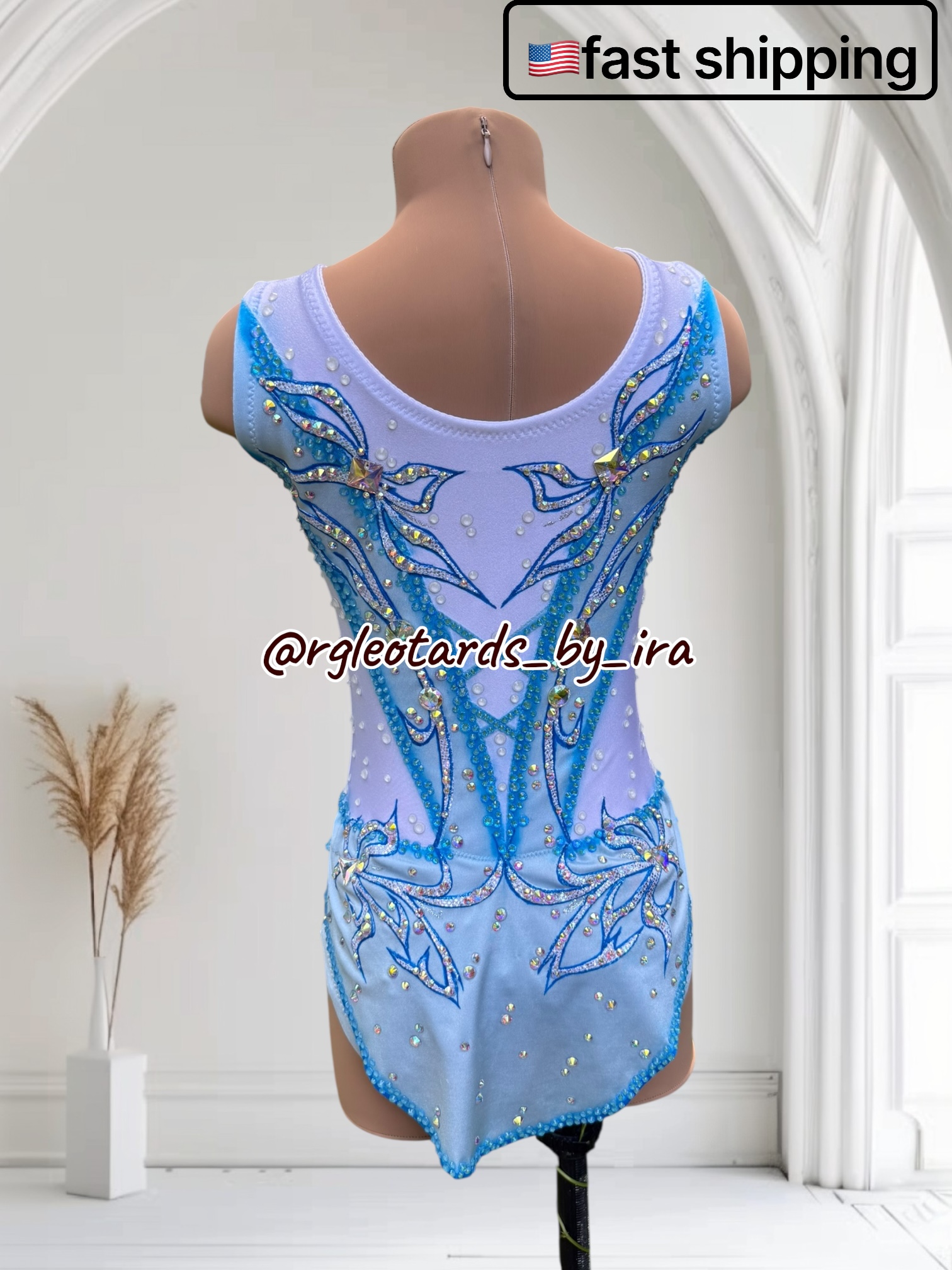 Blue Floral Rhythmic Gymnastics Leotard torso 115cm