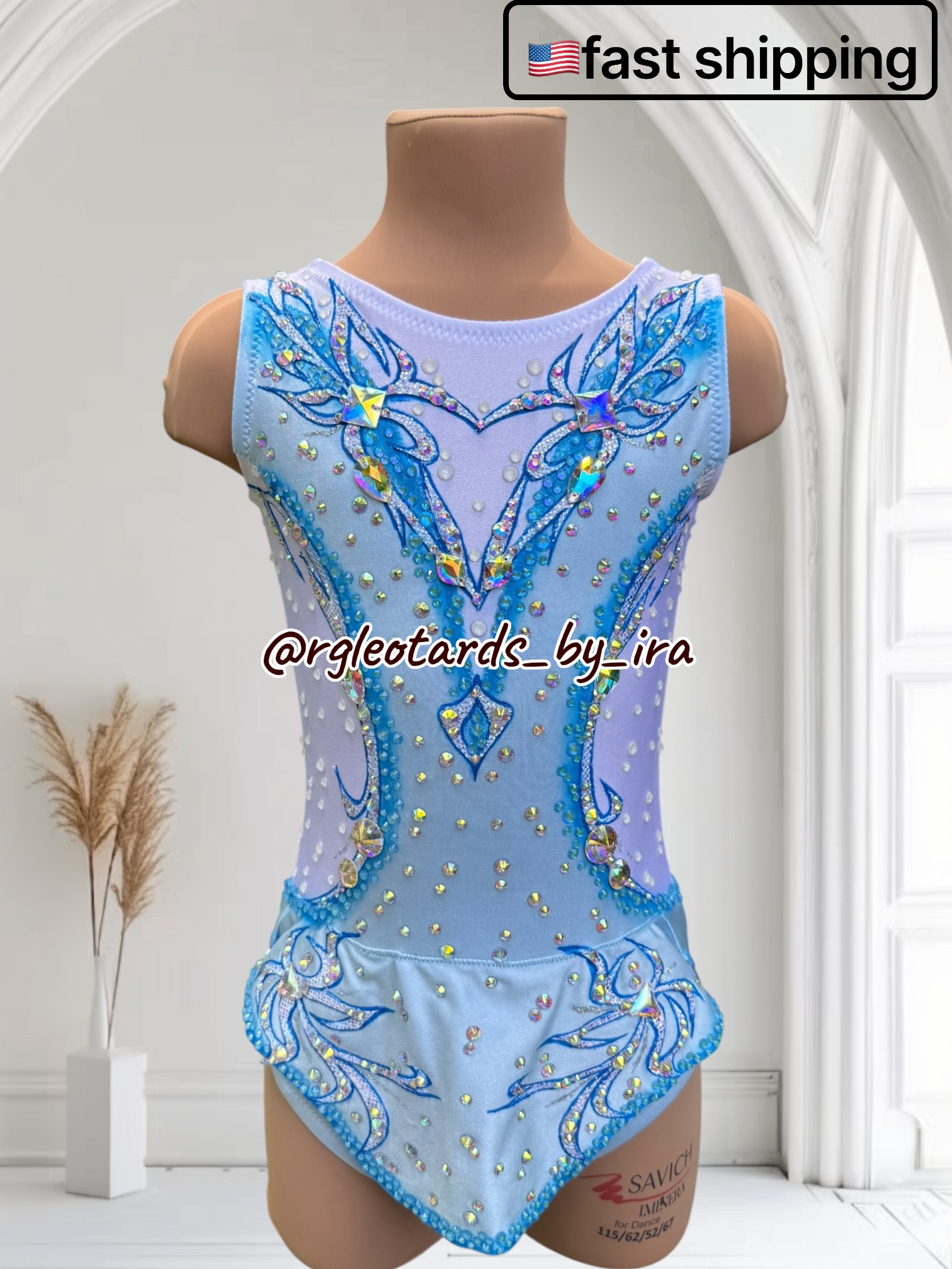 Blue Floral Rhythmic Gymnastics Leotard torso 115cm
