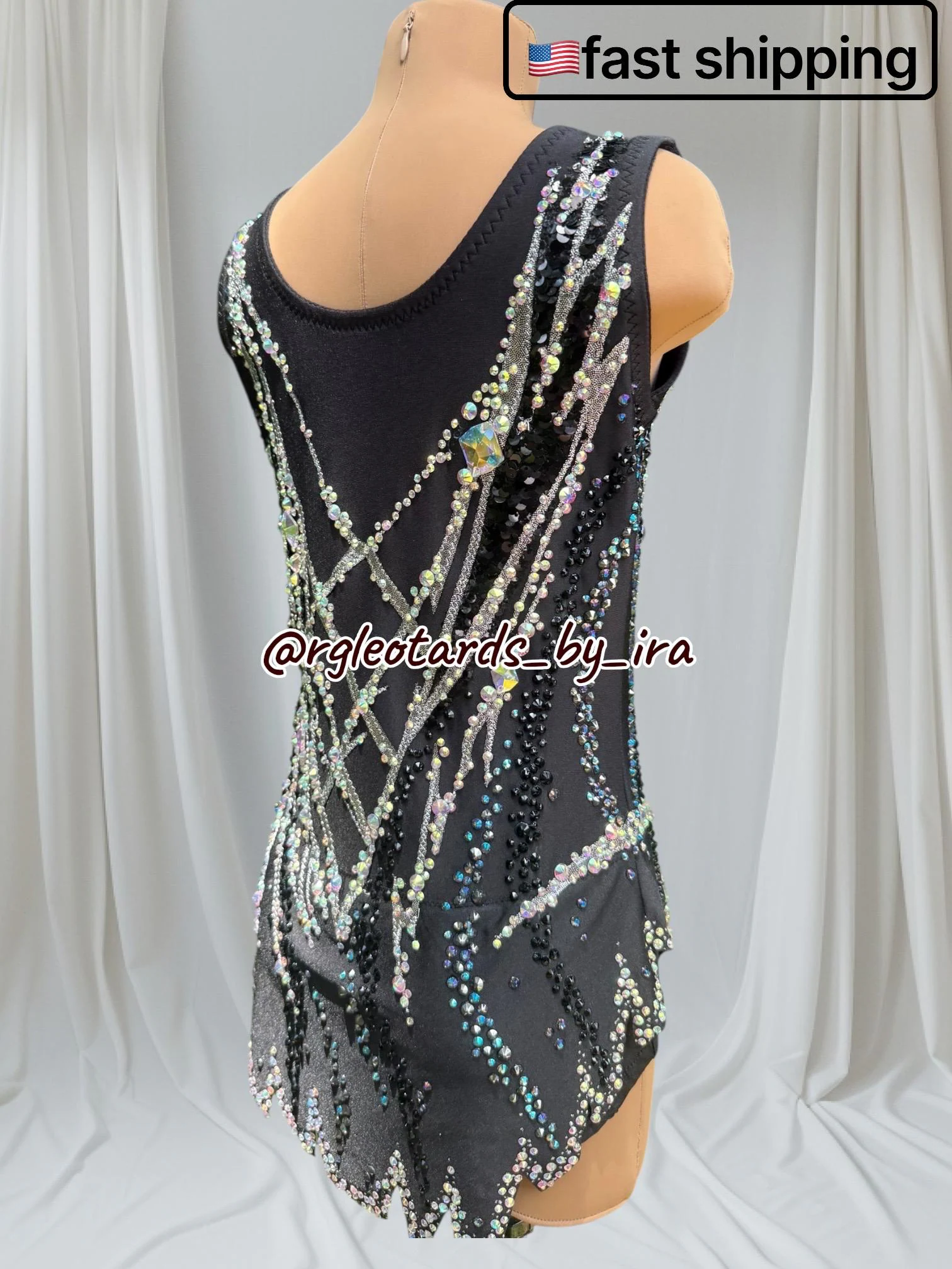 Black Diamond Rhythmic Gymnastics Competition Leotard | Torso 124 cm | Crystal RG Leotard | Ready to Ship in USA
