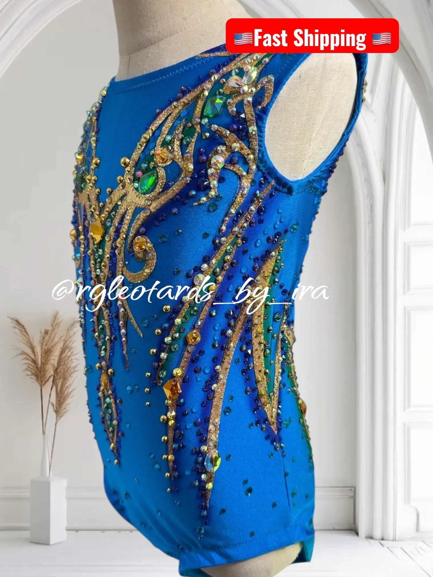 Blue Rhinestone Gymnastics Leotard
