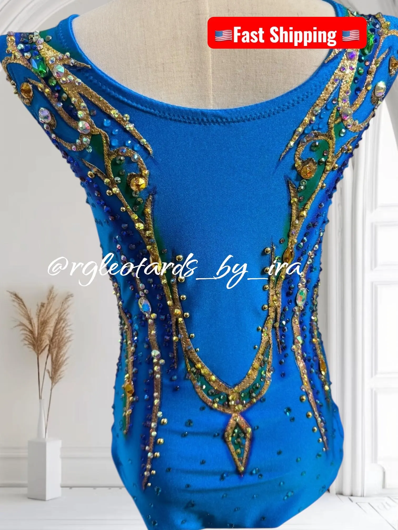 Blue Rhinestone Gymnastics Leotard