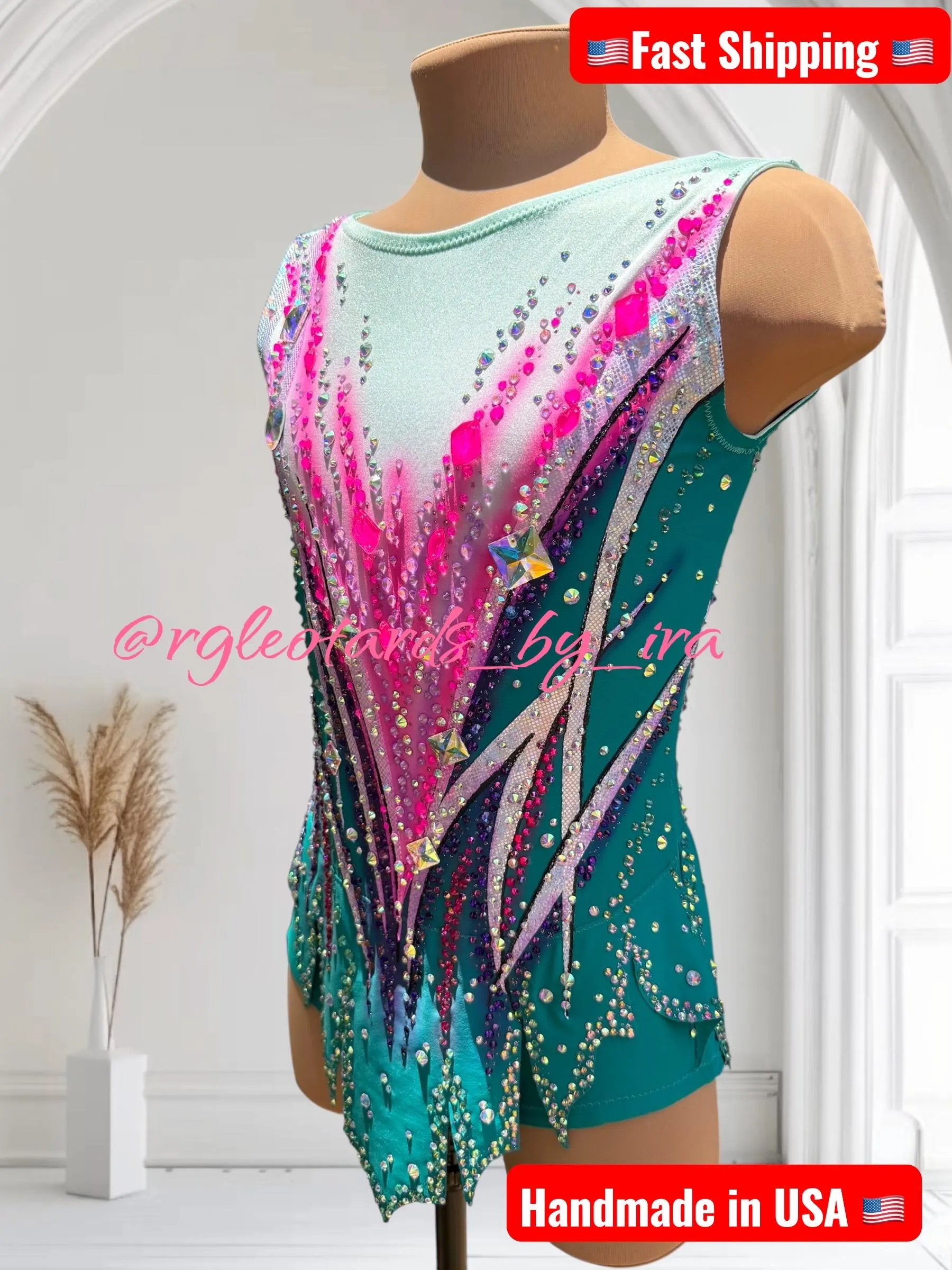 Rhinestone Rhythmic Gymnastics Leotard no mesh torso 130cm-136cm